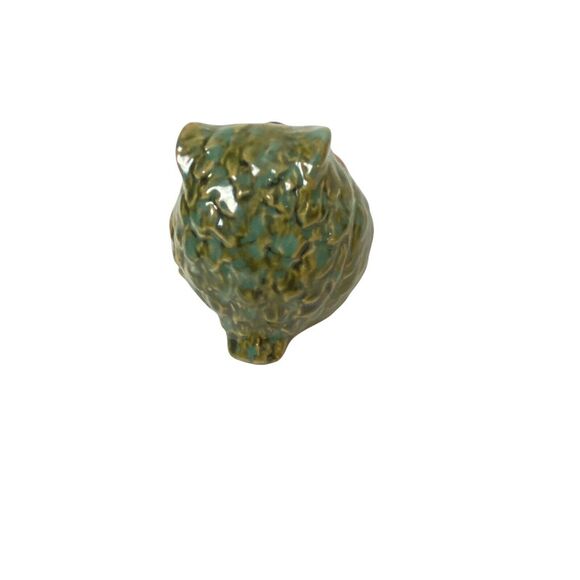 Owl Bird Small Figurine Green Ceramic Decorative Charming Little Glossy Finish - Picture 5 of 13